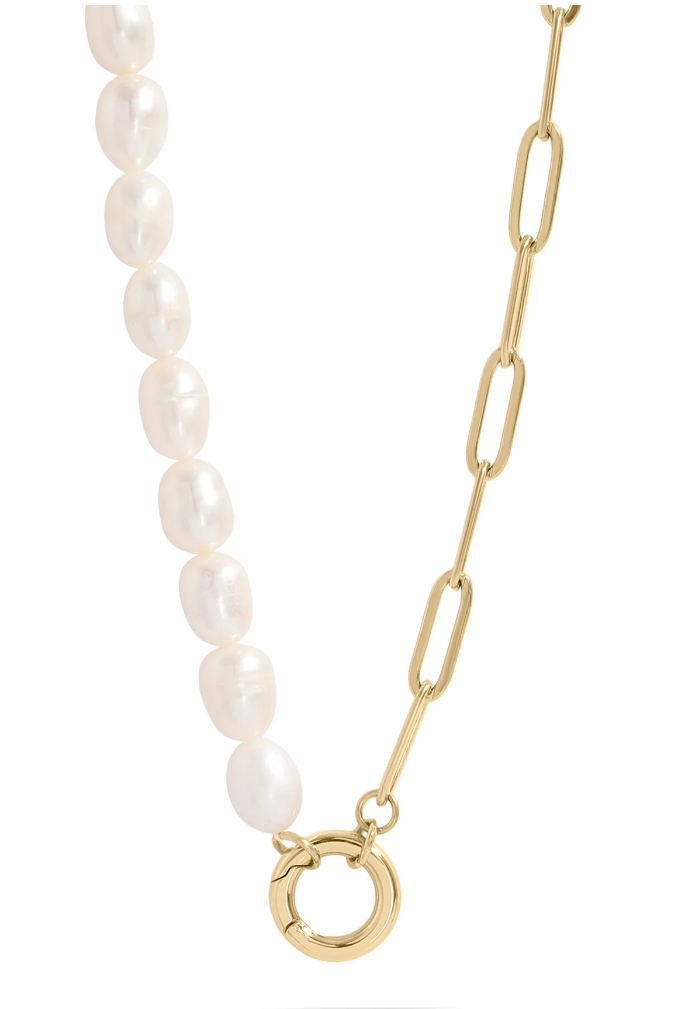 Freshwater Pearl Paperclip Split Charm Holder Necklace