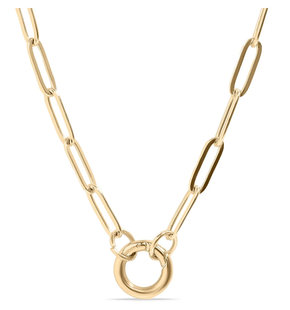 Paperclip Chain Necklace with Round Carabiner Keeper