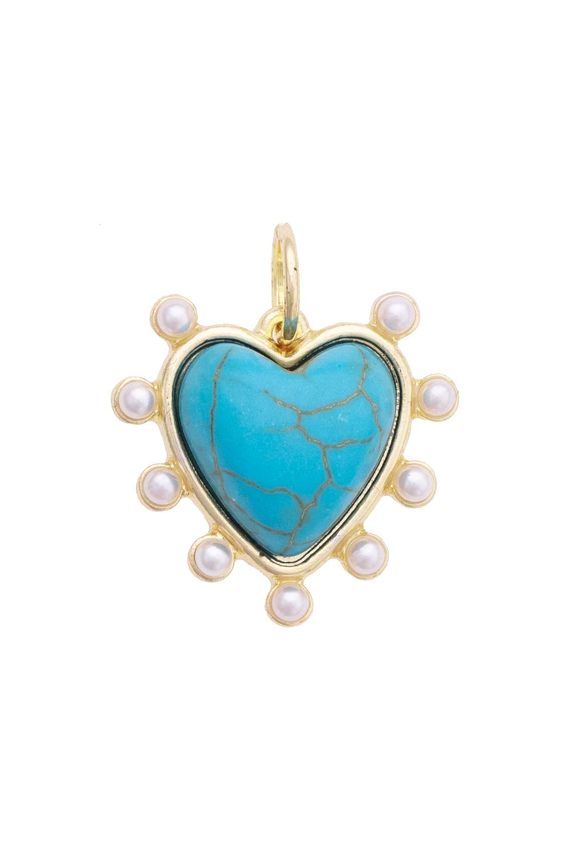 Rhinestone Studded Heart Charm in Turquoise Gold