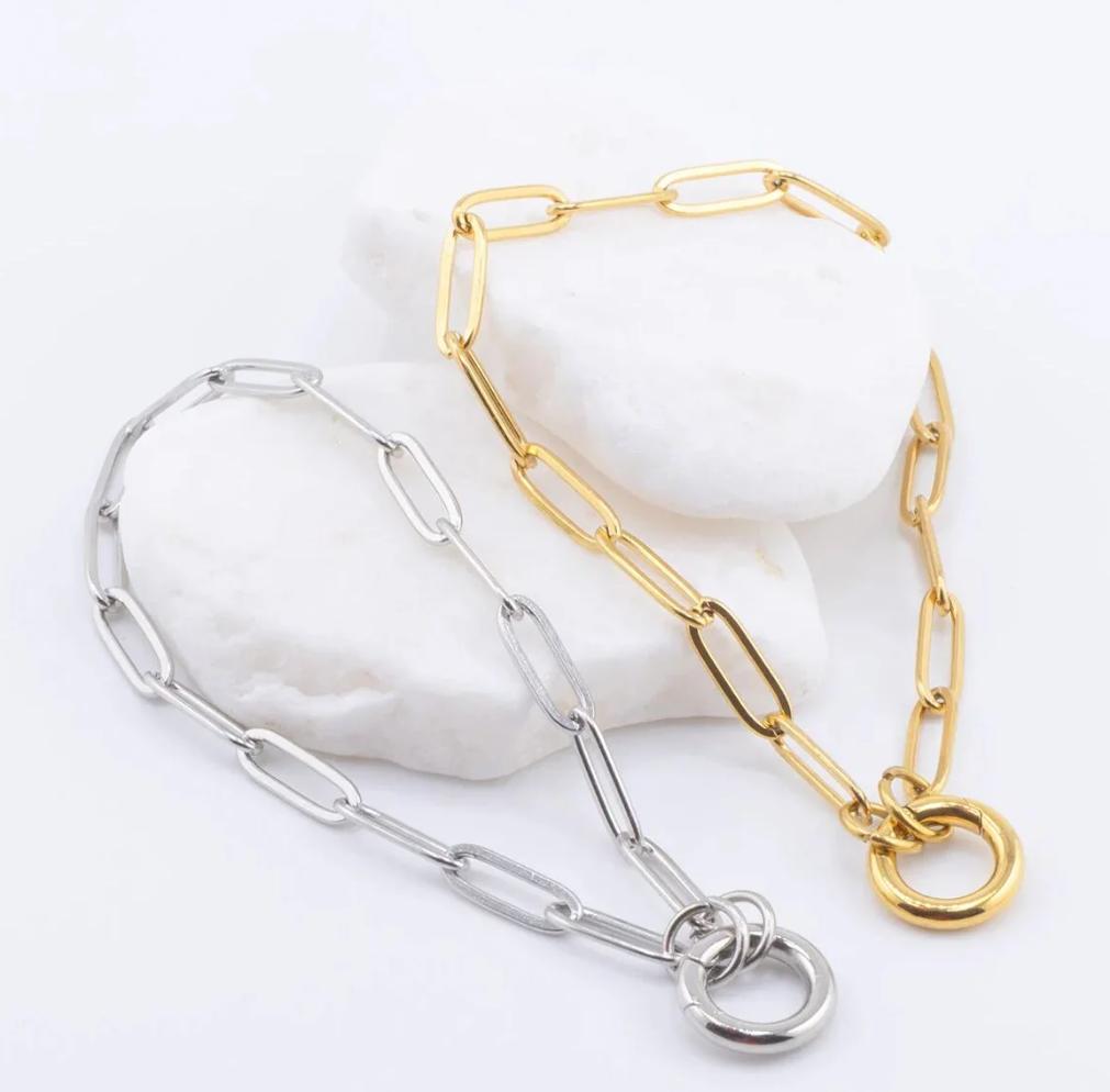 Paperclip Chain Bracelet with Carabiner Keeper