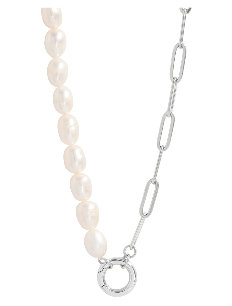 Freshwater Pearl Paperclip Split Charm Holder Necklace
