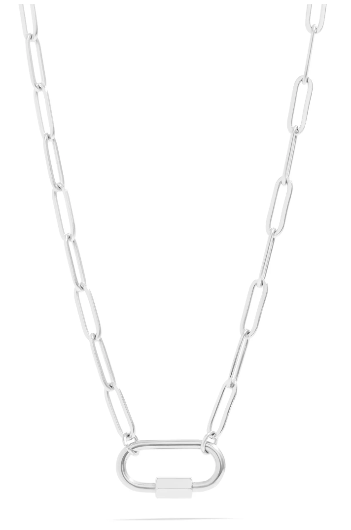 Paperclip Chain Necklace with Oval Carabiner Keeper