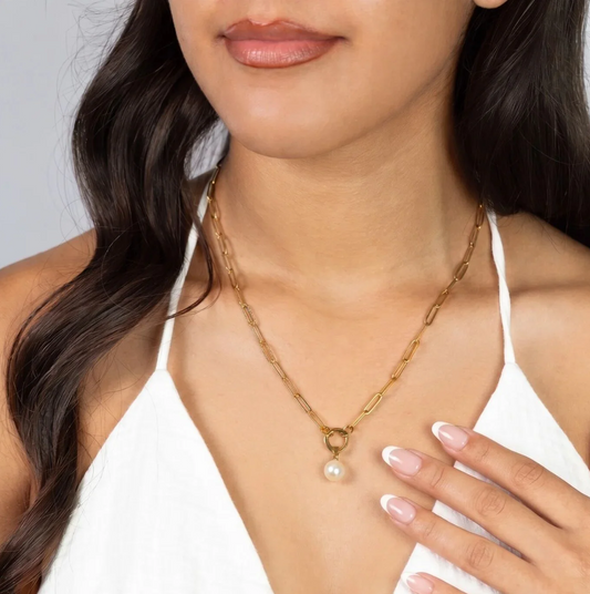 Paperclip Chain Necklace with Round Carabiner Keeper