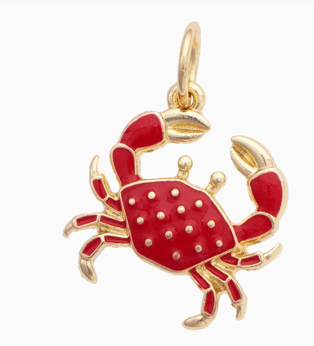 Red Crab Enamel Charm in Gold
