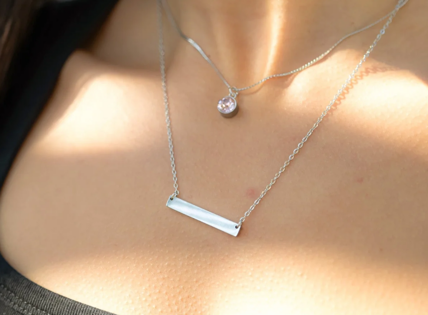 Engravable Horizontal Bar Signature Necklace